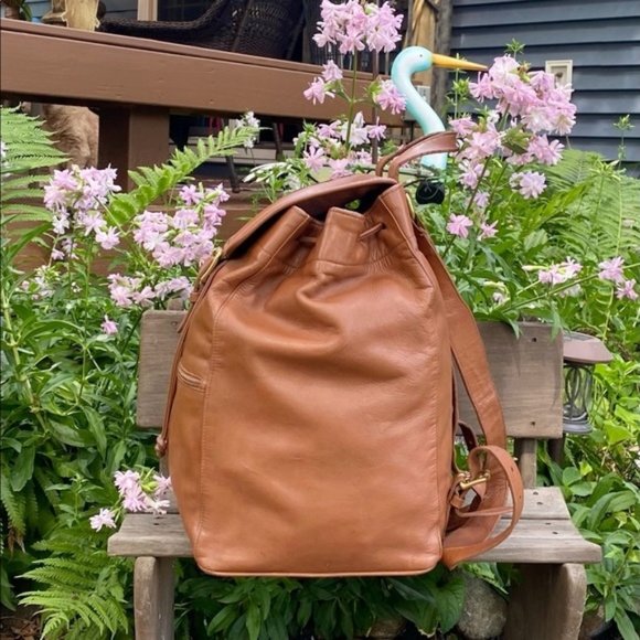 Vintage Coach XL British Tan Leather Rucksack Travel Bag Carry On Backpack - Picture 6 of 11